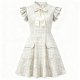 Beige Checkered Ruffle-Sleeve Dress