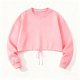 Pink Cropped Drawstring Crew Neck Sweatshirt