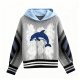 Gray & Blue Cable-Knit Hoodie with Dolphin Design