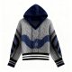 Gray & Navy Cable-Knit Hoodie with Wave Design