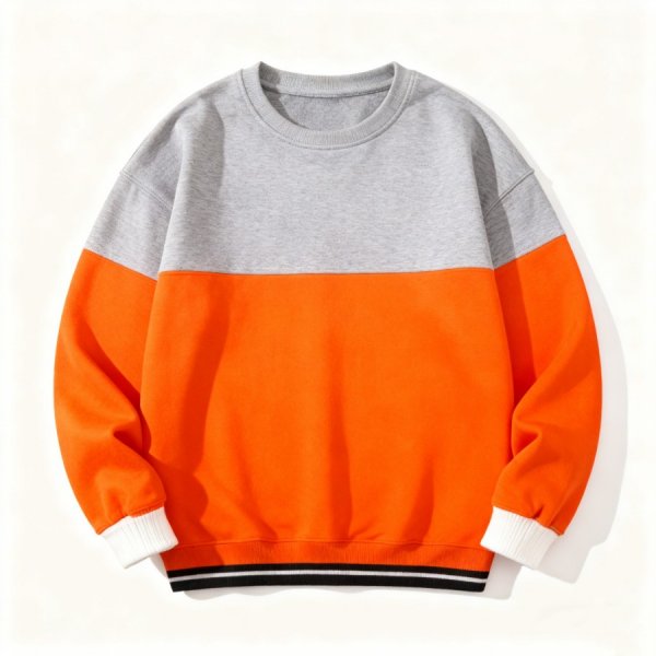 Gray & Orange Color-Block Crew Neck Sweatshirt
