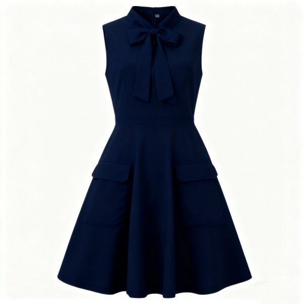 Navy Sleeveless Minimalist Bow Dress