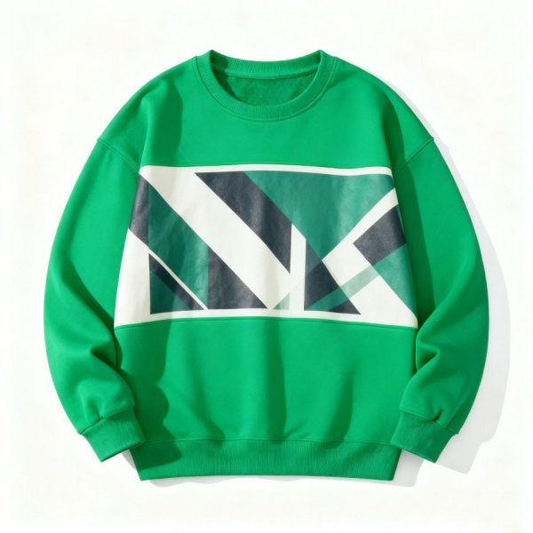 Green Geometric Panel Crew Neck Sweatshirt