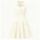 Cream Sleeveless Satin Bow Dress