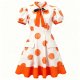 White & Orange Polka Dot Two-Tone Dress