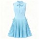 Light Blue Sleeveless Drawstring Pleat Dress