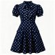 Navy Polka Dot Puff-Sleeve Dress