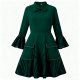 Emerald Green Flared-Sleeve Dress