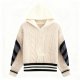 Cream Cable-Knit Hoodie with Moon Embroidery