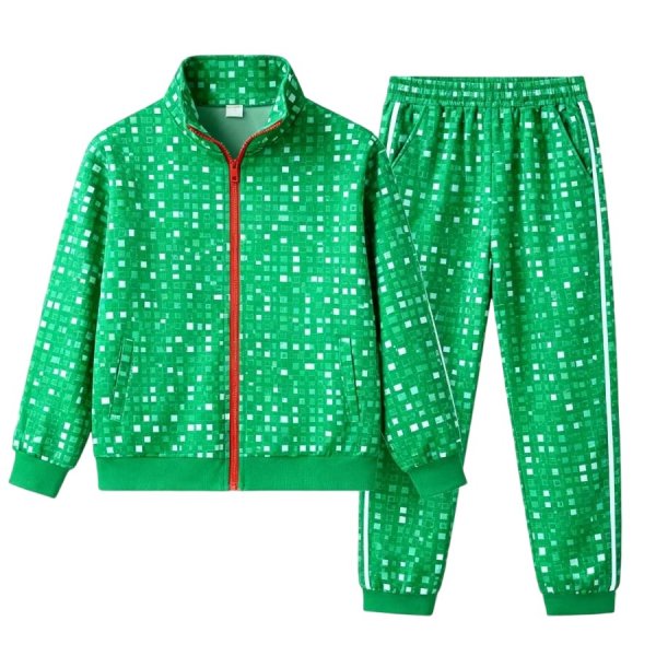 Green & White Pixel Print Tracksuit