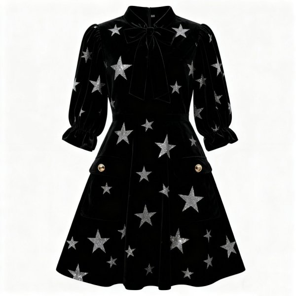 Black Velvet Star Glitter Dress
