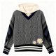 Gray Cable-Knit Hoodie with Daisy Embroidery